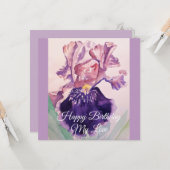 Glorious Lila Watercolor Iris Flat Birthday Card Karte (Vorderseite/Rückseite Beispiel)
