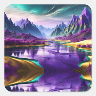 Glorreiche Lila und goldene Landschaft Quadratischer Aufkleber