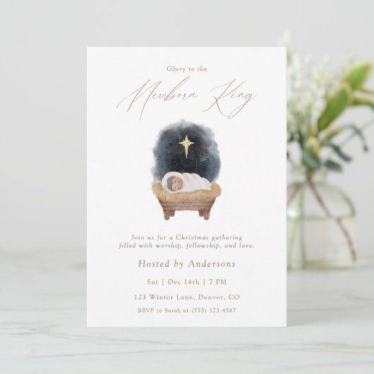 Glory to the Newborn King Christmas Invitation Einladung (Stehend Vorderseite)