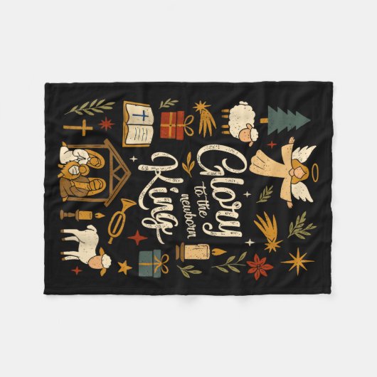 Glory To The Newborn King Christmas Nativity Scene Fleecedecke (Vorderseite (Horizontal))