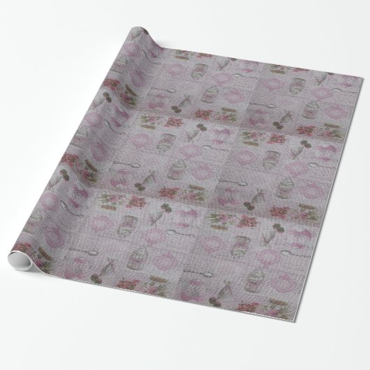 Glossar Moderner Vintager Blumenkuchen Geschenkpapier (Ungerollt)