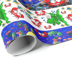 Glossarine Wrapping Paper Fish Crabs Ocean Beach Geschenkpapier