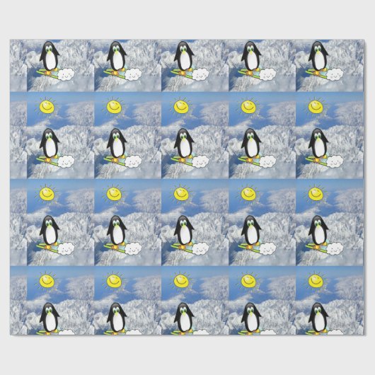 Glosses Wrapping Paper, Pinguin Skiing Mountains Geschenkpapier (Flach)