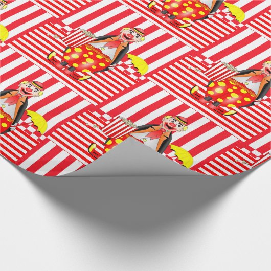 Glosses Wrapping Paper, Red Stripe Clown Popcorn Geschenkpapier (Ecke)