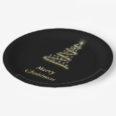 Glossgold Weihnachtsbaum schwarz Pappteller (Schrägansicht)