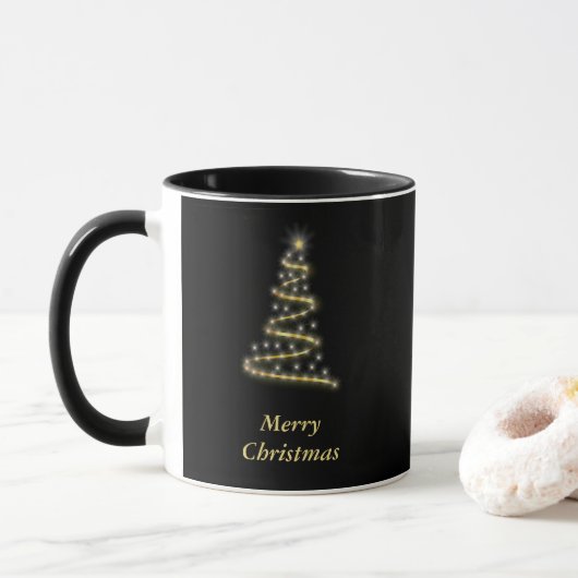 Glossgold Weihnachtsbaum schwarz Tasse (Mit Donut)