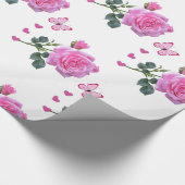 Glossopapier, rosafarbene Rosenblütenschmetterling Geschenkpapier (Ecke)