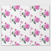 Glossopapier, rosafarbene Rosenblütenschmetterling Geschenkpapier (Flach)