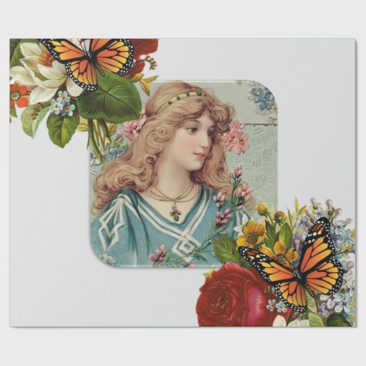 Glossopapier, Schmetterlingsflora Viktorianisch Geschenkpapier (Flach)