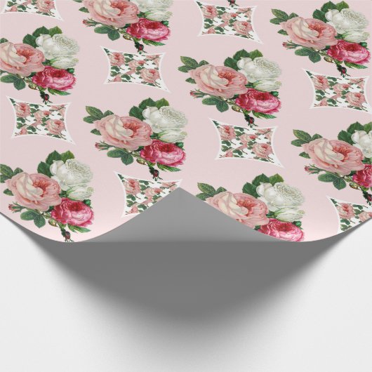Glossretro Chic Rosa und Weiße Rose Blüte Geschenkpapier (Ecke)