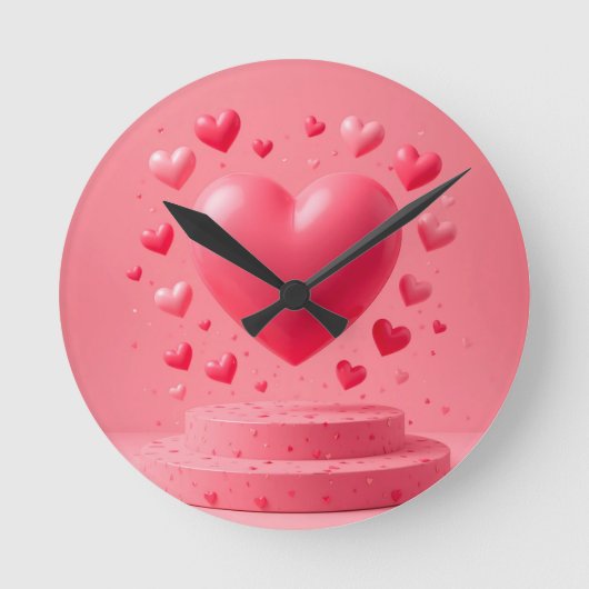 Glossrosa Herz Runde Wanduhr (Vorderseite)