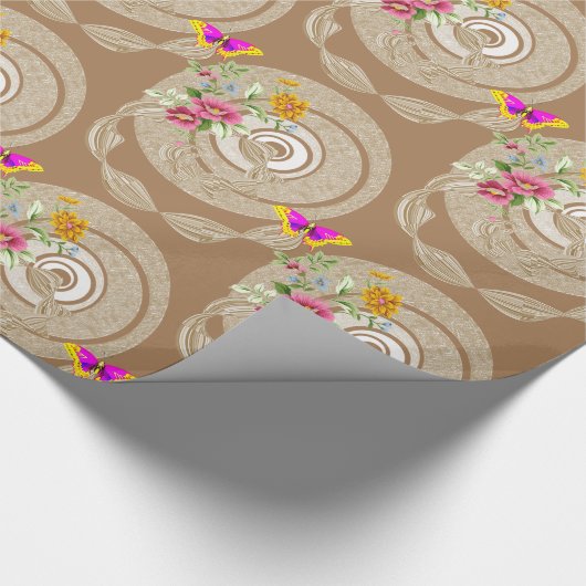 Glosswrapping Paper, Beige Blütenschmetterling Geschenkpapier (Ecke)