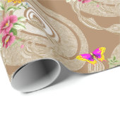 Glosswrapping Paper, Beige Blütenschmetterling Geschenkpapier (Rolleneckpunkt)