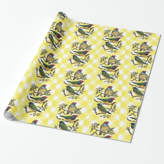 Glosswrapping Paper Bird Gelb Kariert Geschenkpapier (Ungerollt)