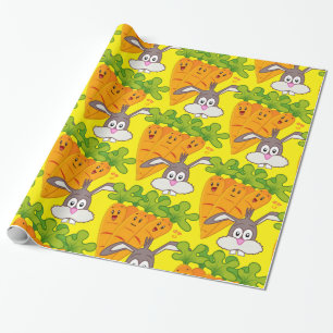 Glosswrapping Paper, Carrots Rabbit Gelb Geschenkpapier