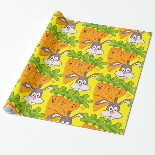 Glosswrapping Paper, Carrots Rabbit Gelb Geschenkpapier (Ungerollt)