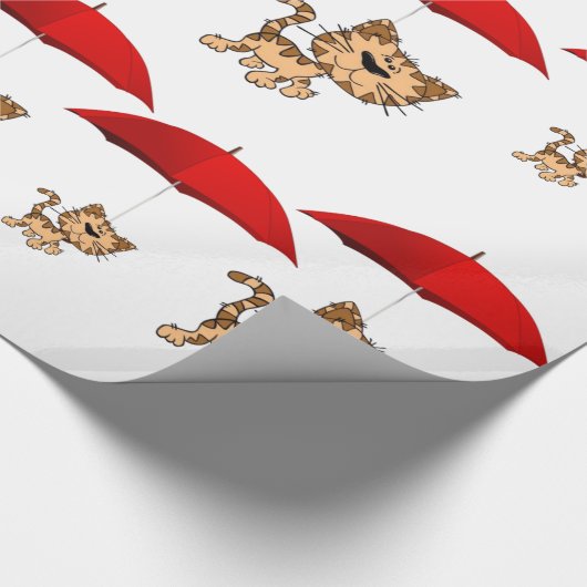 Glosswrapping Paper Cat Red Umbrells Geschenkpapier (Ecke)