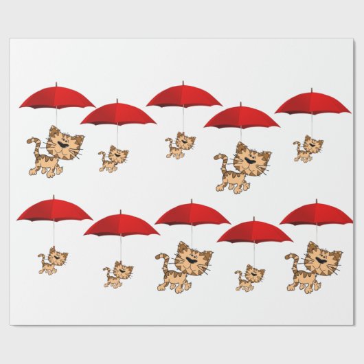 Glosswrapping Paper Cat Red Umbrells Geschenkpapier (Flach)