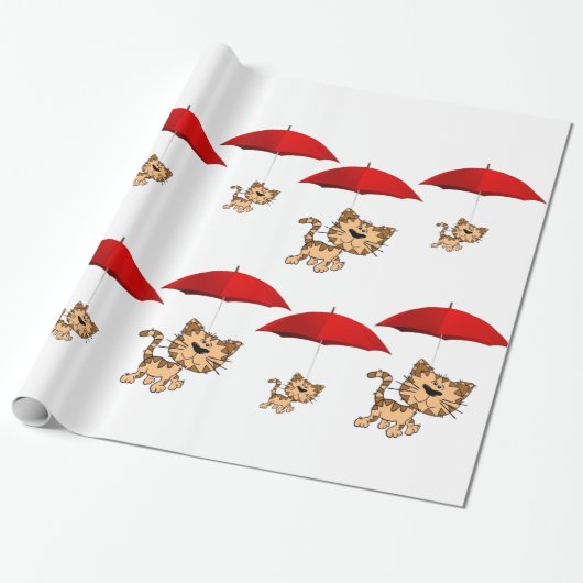 Glosswrapping Paper Cat Red Umbrells Geschenkpapier (Ungerollt)