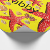 Glosswrapping Paper, Crabs Starfish Rot Gelb Geschenkpapier (Ecke)