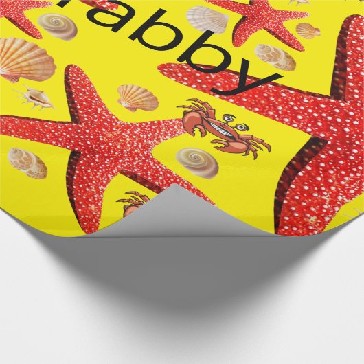 Glosswrapping Paper, Crabs Starfish Rot Gelb Geschenkpapier (Ecke)