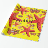 Glosswrapping Paper, Crabs Starfish Rot Gelb Geschenkpapier (Ungerollt)
