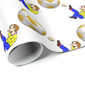 Glosswrapping Paper, gelbes weißes Fußballball Geschenkpapier (Rolleneckpunkt)