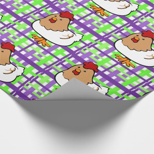 Glosswrapping Paper Hähnchen Lila gelb Kariert Geschenkpapier (Ecke)