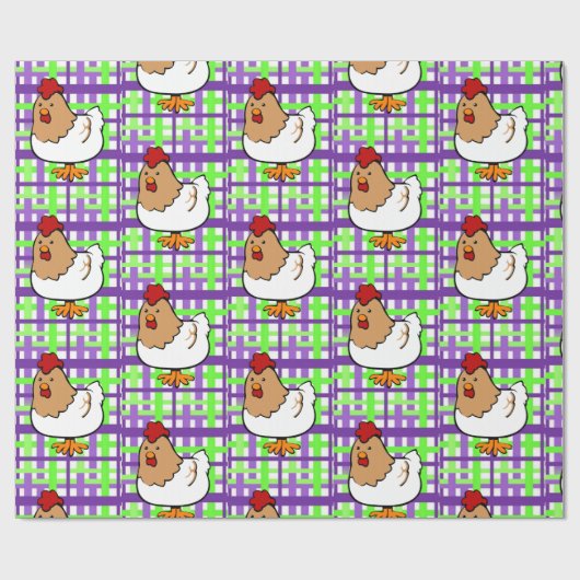 Glosswrapping Paper Hähnchen Lila gelb Kariert Geschenkpapier (Flach)