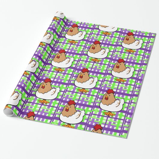 Glosswrapping Paper Hähnchen Lila gelb Kariert Geschenkpapier (Ungerollt)