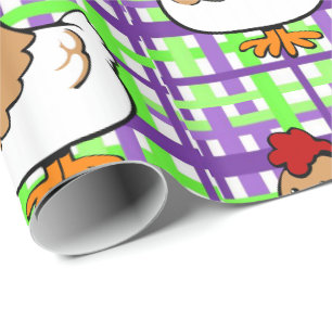 Glosswrapping Paper Hähnchen Lila gelb Kariert Geschenkpapier