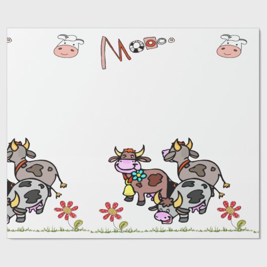 Glosswrapping Paper Kuh Moo Grass Floral Geschenkpapier (Flach)