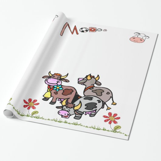 Glosswrapping Paper Kuh Moo Grass Floral Geschenkpapier (Ungerollt)