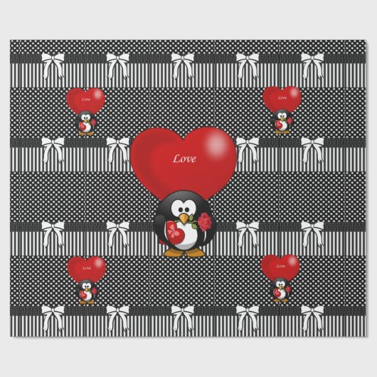 Glosswrapping Paper Pinguin Liebe Schwarz Geschenkpapier (Flach)