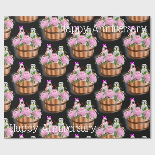 Glosswrapping Paper, Pinguin Pink Roses Geschenkpapier (Flach)