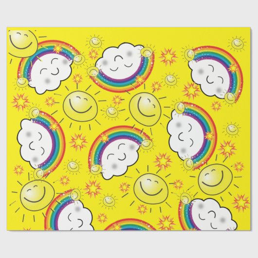 Glosswrapping Paper, Rainbow Sun Clouds Gelb Geschenkpapier (Flach)