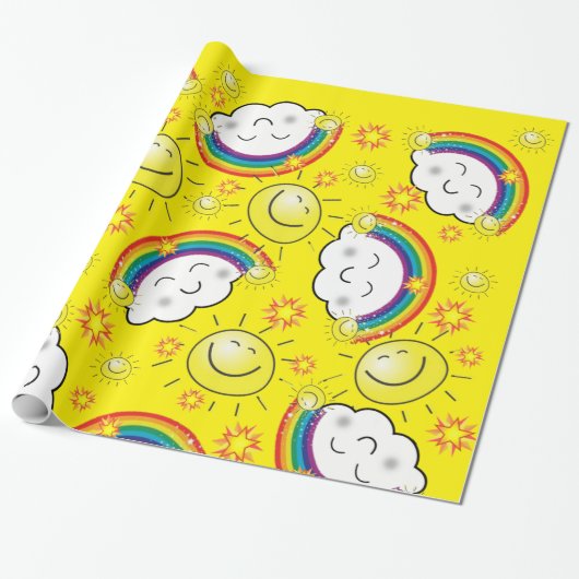 Glosswrapping Paper, Rainbow Sun Clouds Gelb Geschenkpapier (Ungerollt)