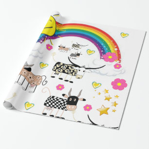 Glosswrapping Paper, Rainbow Sun Floral Cows Geschenkpapier