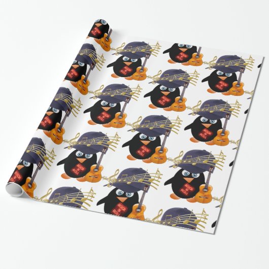 Glosswrapping Paper, Rock'n'Roll Pinguin Guitar Geschenkpapier (Ungerollt)
