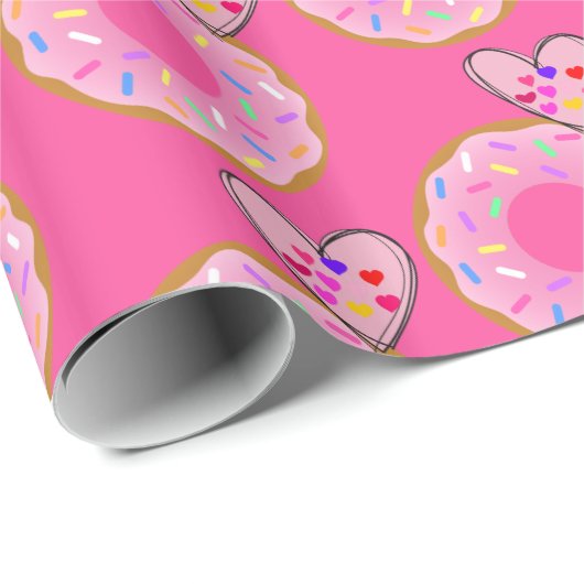 Glosswrapping Paper, Strawberry Donut Pink Heart Geschenkpapier (Rolleneckpunkt)