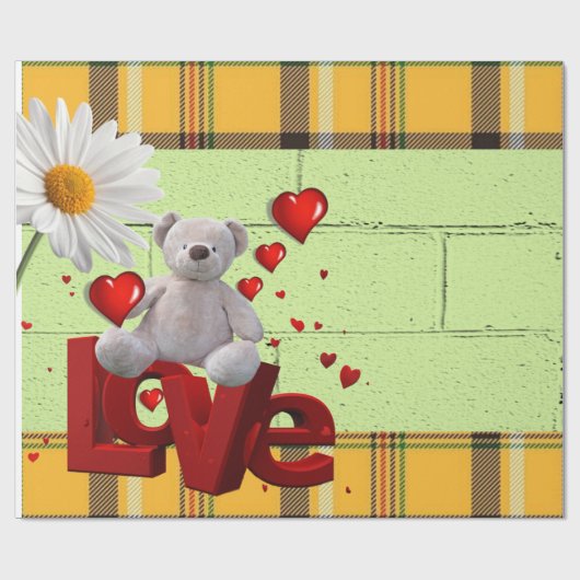 Glosswrapping Paper Teddy Bären Green Kariert Geschenkpapier (Flach)