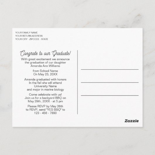 Glossy Aquamarin Blue Green Abschluss Ankündigung Postkarte (Rückseite)