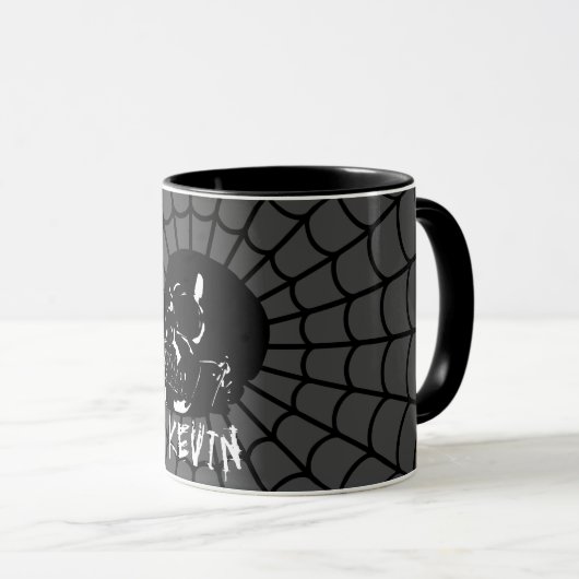 Glossy Black and Gray Skull Individuelle Name Tasse (VorderseiteRechts)