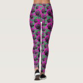 Glossy Black Roses On A Hot Pink Background Leggings (Rückseite)