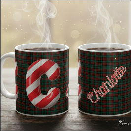 Glossy Candy Cane Striped Christmas Letter C Kaffeetasse
