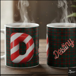 Glossy Candy Cane Striped Christmas Letter D Kaffeetasse