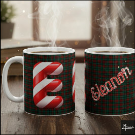 Glossy Candy Cane Striped Christmas Letter E Kaffeetasse