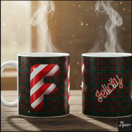 Glossy Candy Cane Striped Christmas Letter F Kaffeetasse
