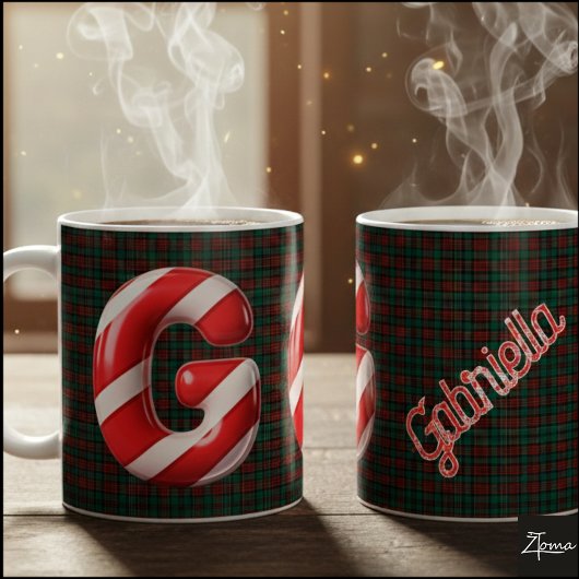 Glossy Candy Cane Striped Christmas Letter G Kaffeetasse