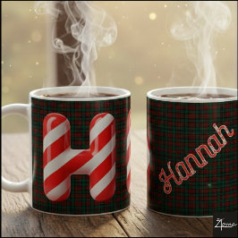 Glossy Candy Cane Striped Christmas Letter H Kaffeetasse